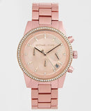 Michael Kors Ritz Chronograph Rose Gold Dial Rose Gold Steel Strap Watch For Women - MK6753