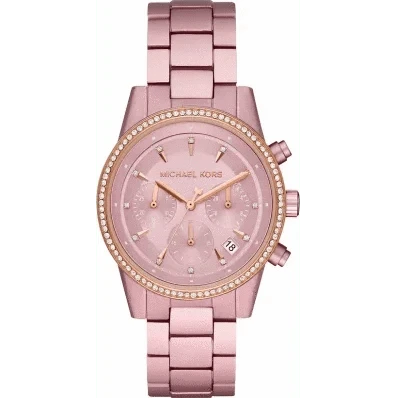 Michael Kors Ritz Chronograph Rose Gold Dial Rose Gold Steel Strap Watch For Women - MK6753