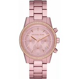 Michael Kors Ritz Chronograph Rose Gold Dial Rose Gold Steel Strap Watch For Women - MK6753