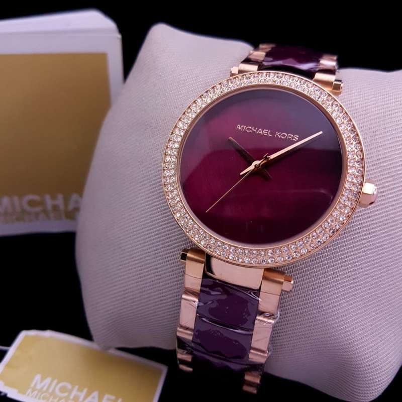 Michael Kors Parker Maroon Dial Two Tone Steel Strap Watch for Women - MK6412