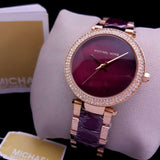 Michael Kors Parker Maroon Dial Two Tone Steel Strap Watch for Women - MK6412