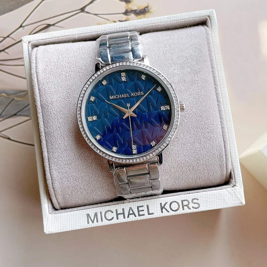 Michael Kors Pyper Blue Dial Silver Steel Strap Watch For Women - MK4671