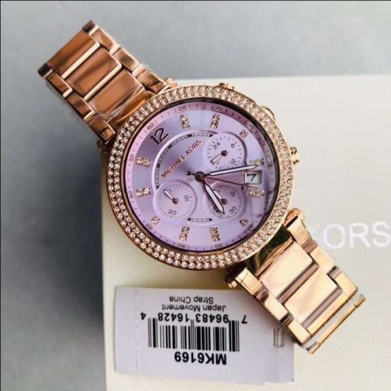 Michael Kors Parker Purple Dial Rose Gold Steel Strap Watch for Women - MK6169