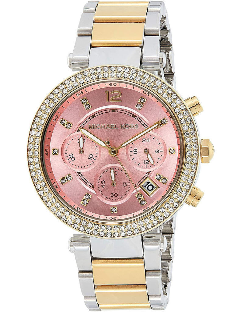 Michael Kors Parker Pink Dial Two Tone Steel Strap Watch for Women - MK6140