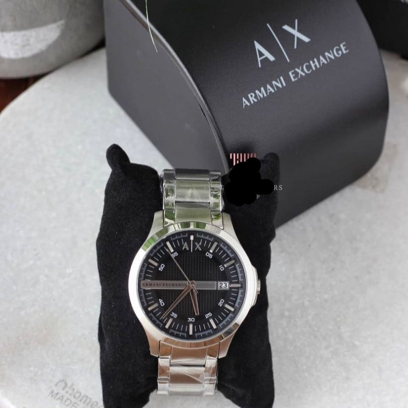 Armani Exchange watch with black face and silver band