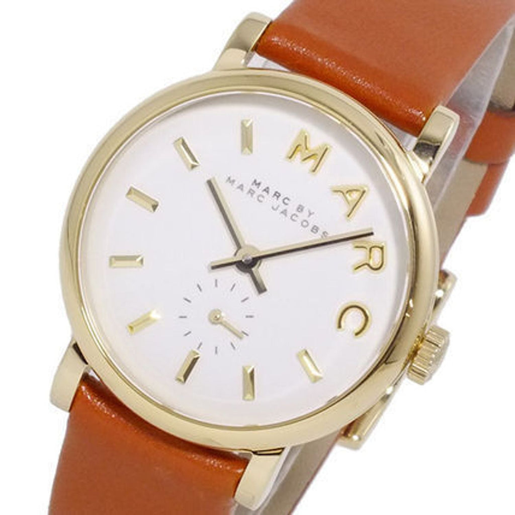 Marc Jacobs Baker White Dial Brown Leather Strap Watch for Women - MBM1317