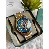 Fossil Grant Sport Automatic Skeleton Blue Dial Two Tone Steel Strap Watch for Men - ME3141