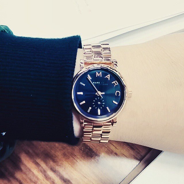 Marc Jacobs Baker Navy Blue Dial Rose Gold Steel Strap Watch for Women - MBM3332