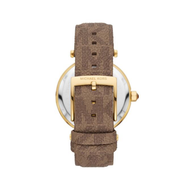 Michael Kors Parker Three Hand Gold Dial Brown Leather Strap Watch For Women - MK2973