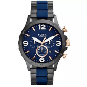 Fossil Nate Chronograph Blue Dial Two Tone Steel Strap Watch for Men - JR1494