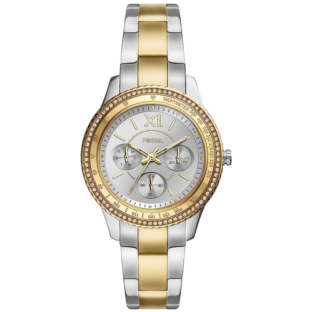 Fossil Stella Sport Multifunction Silver Dial Two Tone Steel Strap Watch for Women - ES5107