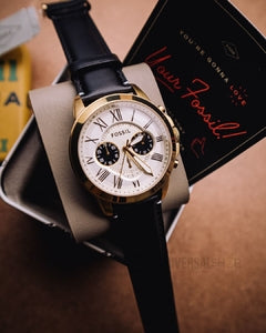 Fossil Grant Chronograph White Dial Black Leather Strap Watch for Men - FS5272