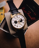Fossil Grant Chronograph White Dial Black Leather Strap Watch for Men - FS5272