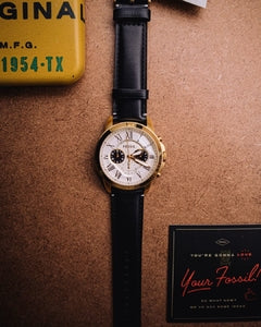 Fossil Grant Chronograph White Dial Black Leather Strap Watch for Men - FS5272