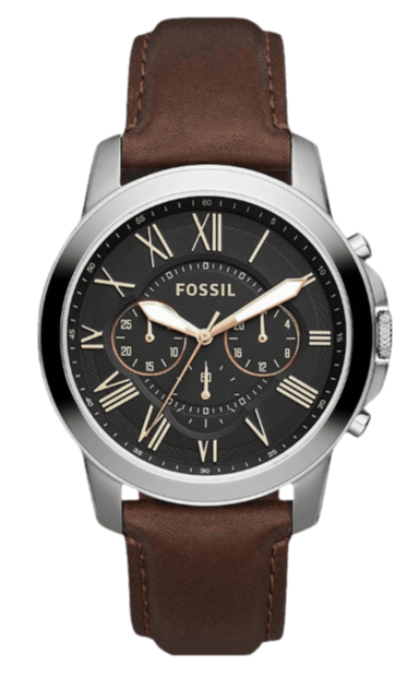 Fossil Grant Chronograph Black Dial Brown Leather Strap Watch for Men - FS4813
