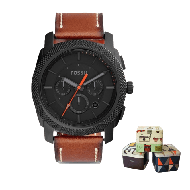 Fossil Machine Chronograph Black Dial Brown Leather Strap Watch for Men - FS5234