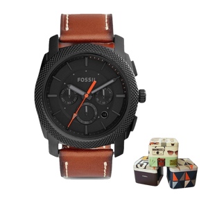 Fossil Machine Chronograph Black Dial Brown Leather Strap Watch for Men - FS5234