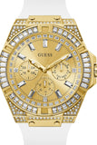 Guess Baguette Crystals Gold Dial White Silicone Strap Watch For Men - GW0208G3