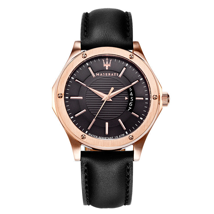 Maserati Circuito Black Dial Black Leather Strap Watch For Men - R8851127001