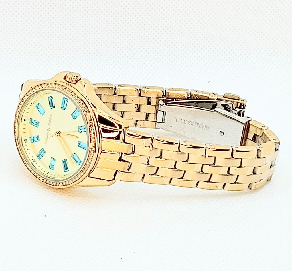 Michael Kors Mini Pilot Quartz Gold Dial Gold Steel Strap Watch For Women - MK7366