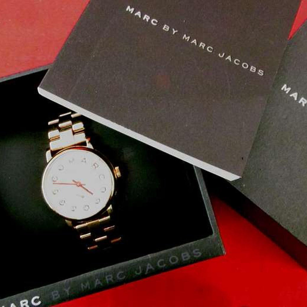 Marc Jacobs Baker Dexter White Dial Rose Gold Steel Strap Watch for Women - MBM3443