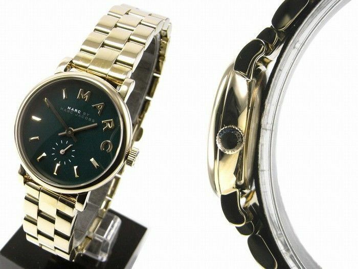 Marc Jacobs Baker Green Dial Gold Steel Strap Watch for Women - MBM3249