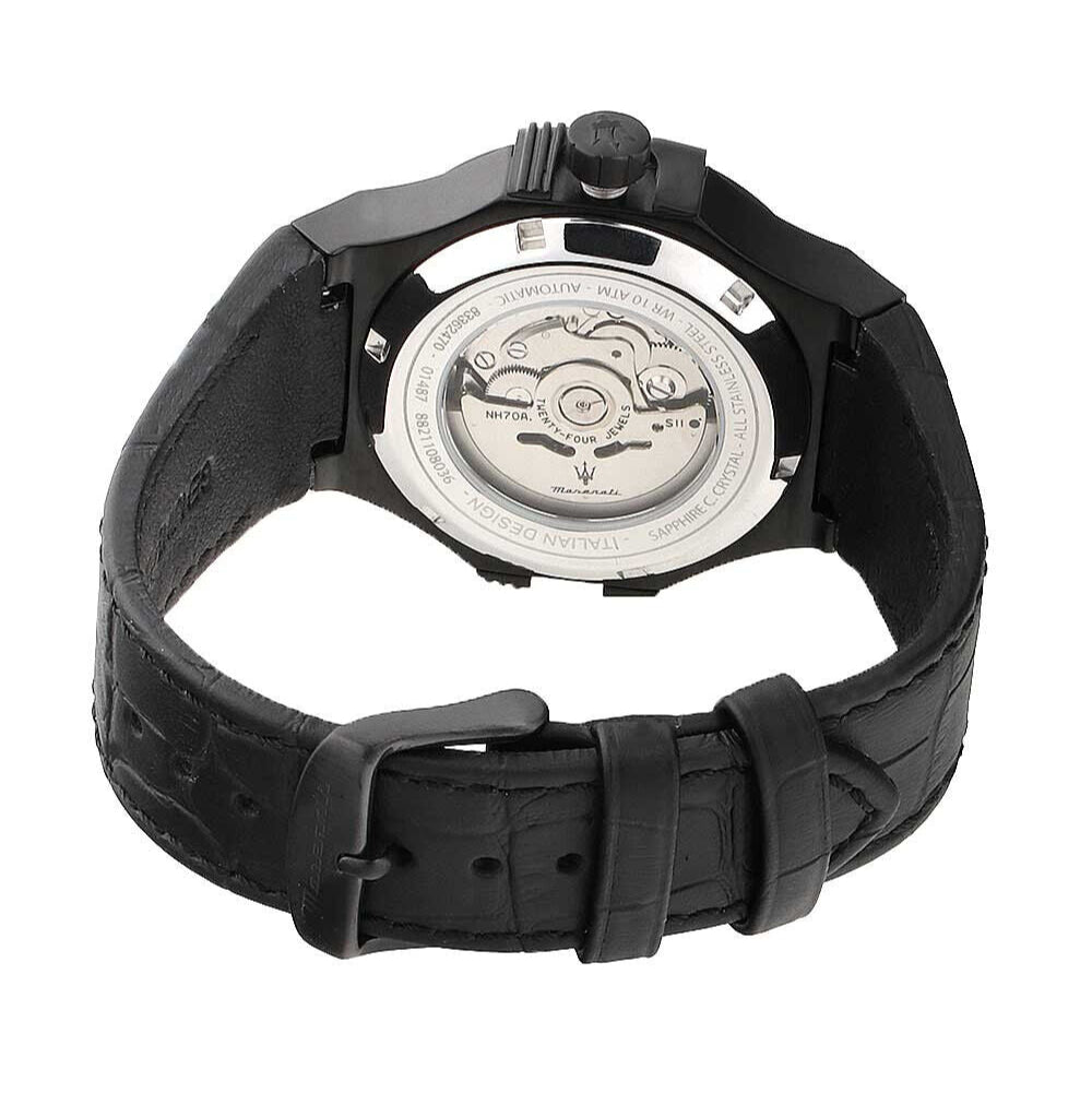 Maserati Automatic Skeleton Black Dial Black Leather Strap Watch For Men - R8821108021