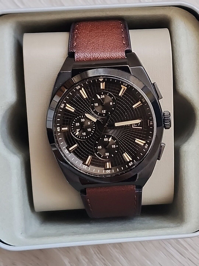 Fossil watch with brown leather strap