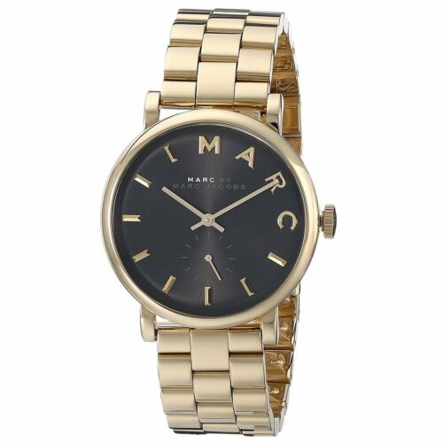 Marc Jacobs Baker Black Dial Gold Steel Strap Watch for Women - MBM3355