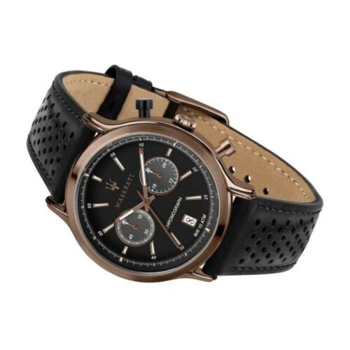 Maserati Legend Chronograph Black Dial Black Leather Strap Watch For Men - R8871638001