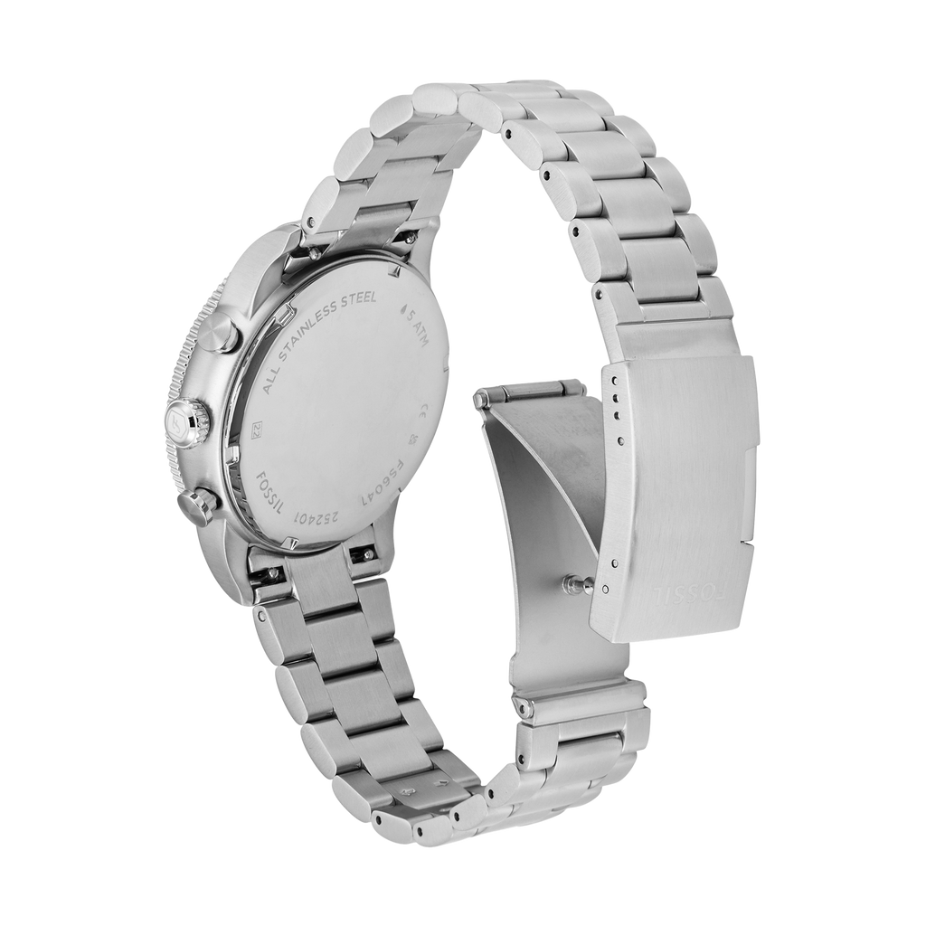 Fossil Sport Tourer Chronograph Blue Dial Silver Steel Strap Watch for Men - FS6047