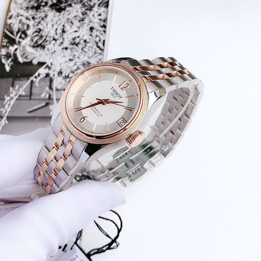 Tissot Ballade Powermatic 80 Mother of Pearl Silver Dial Two Tone Steel Strap Watch For Women - T108.208.22.117.00