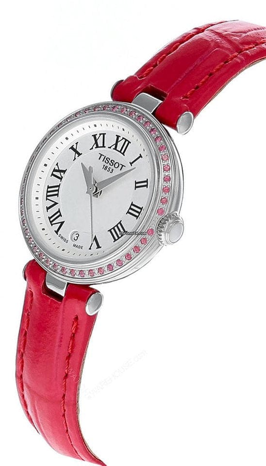 Tissot Bellissima Small Lady Diamonds Mother of Pearl Dial Red Leather Strap Watch For Women - T126.010.66.113.00