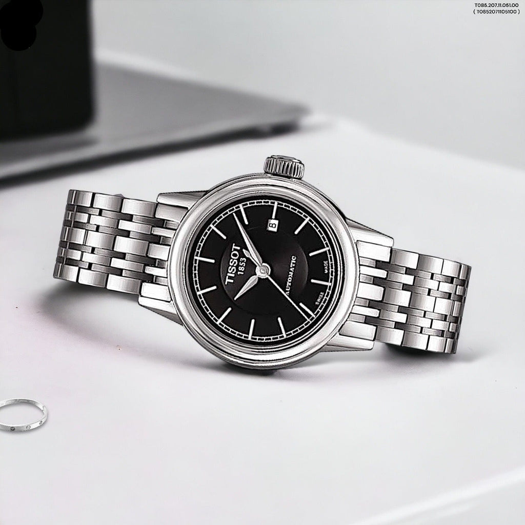 Tissot Carson Automatic Black Dial Silver Steel Strap Watch For Women - T085.207.11.051.00