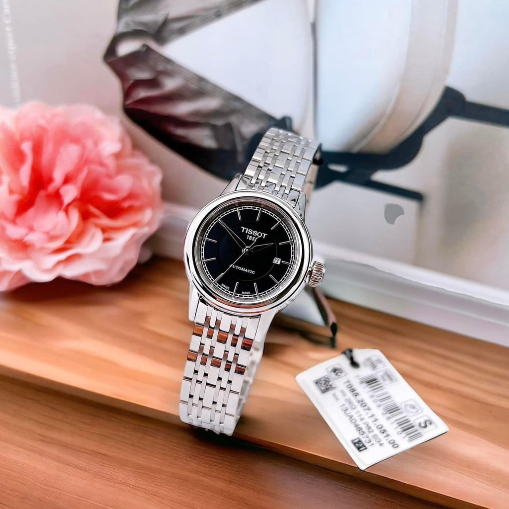 Tissot Carson Automatic Black Dial Silver Steel Strap Watch For Women - T085.207.11.051.00