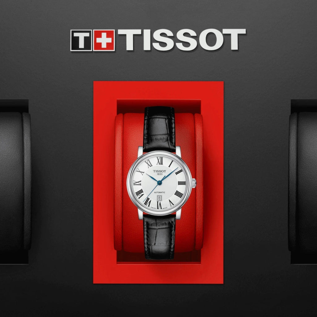Tissot Carson Premium Automatic Lady Silver Dial Black Leather Strap Watch for Women - T122.207.16.033.00