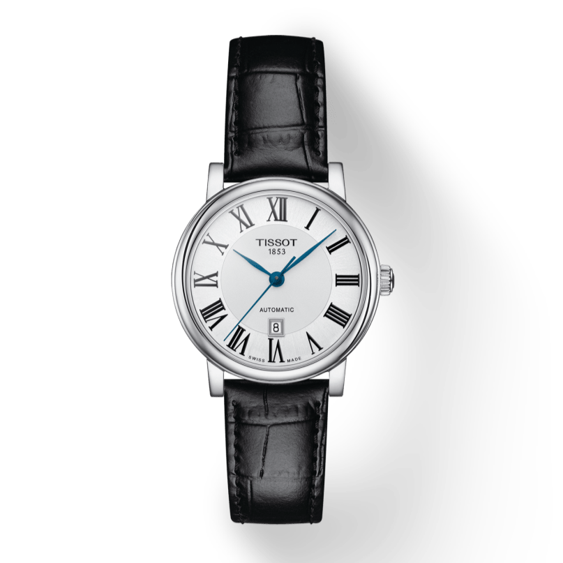 Tissot Carson Premium Automatic Lady Silver Dial Black Leather Strap Watch for Women - T122.207.16.033.00