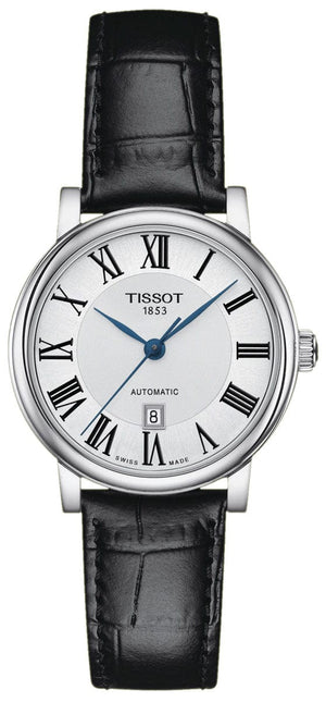 Tissot Carson Premium Automatic Lady Silver Dial Black Leather Strap Watch for Women - T122.207.16.033.00