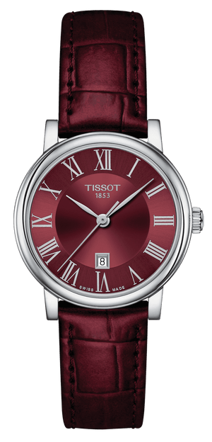 Tissot Carson Premium Lady Maroon Dial Maroon Leather Strap Watch For Women - T122.210.16.373.00