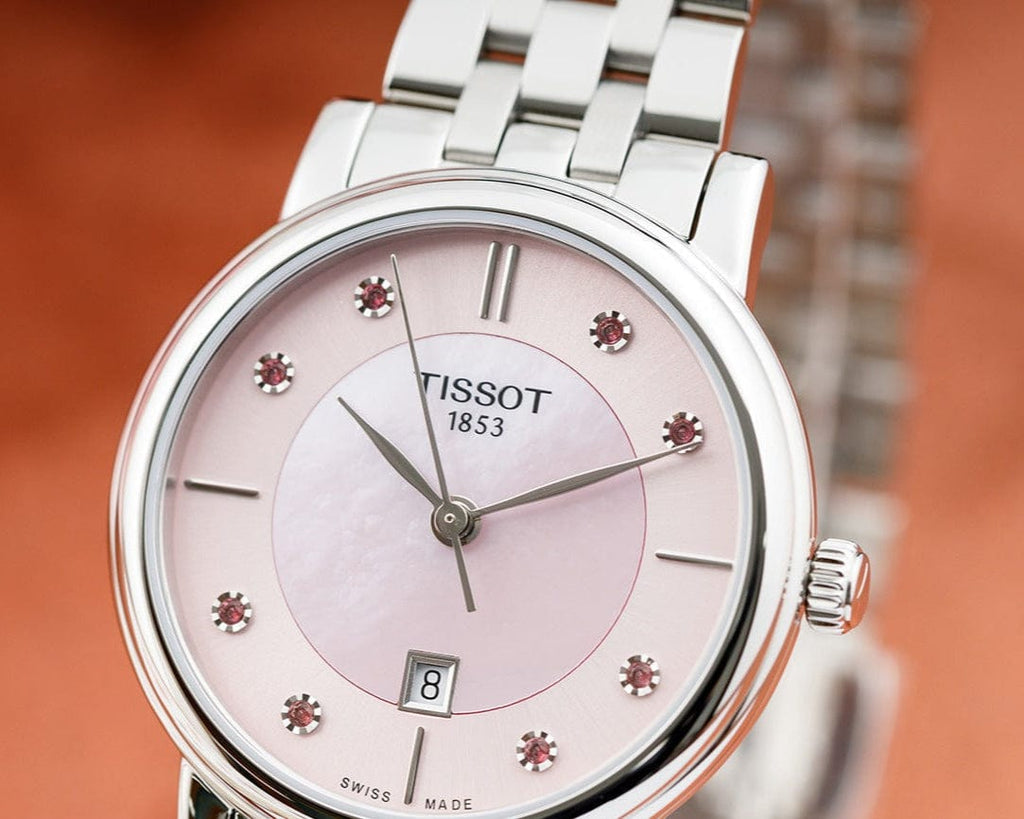 Tissot Carson Premium Lady Mother of Pearl Pink Dial Silver Steel Strap Watch For Women - T122.210.11.159.00
