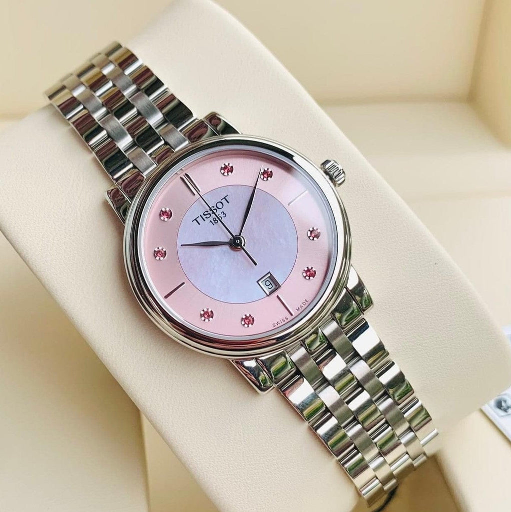 Tissot Carson Premium Lady Mother of Pearl Pink Dial Silver Steel Strap Watch For Women - T122.210.11.159.00