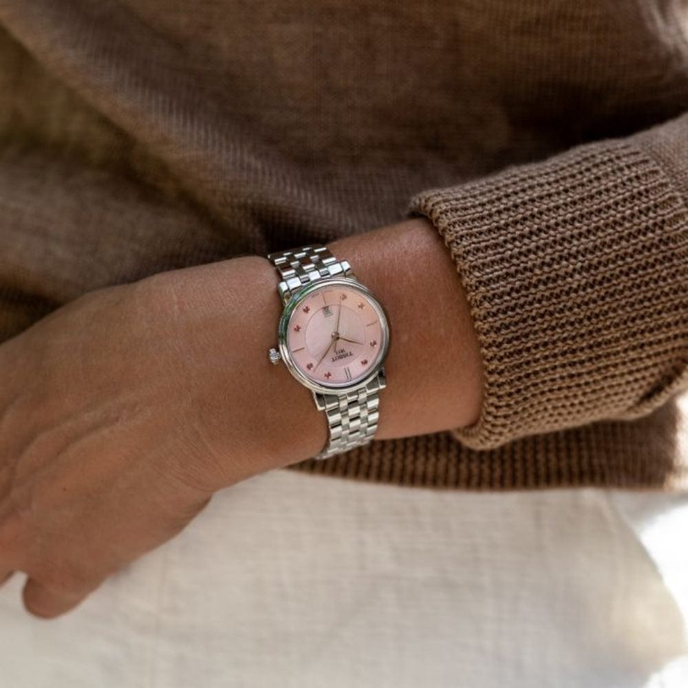 Tissot Carson Premium Lady Mother of Pearl Pink Dial Silver Steel Strap Watch For Women - T122.210.11.159.00