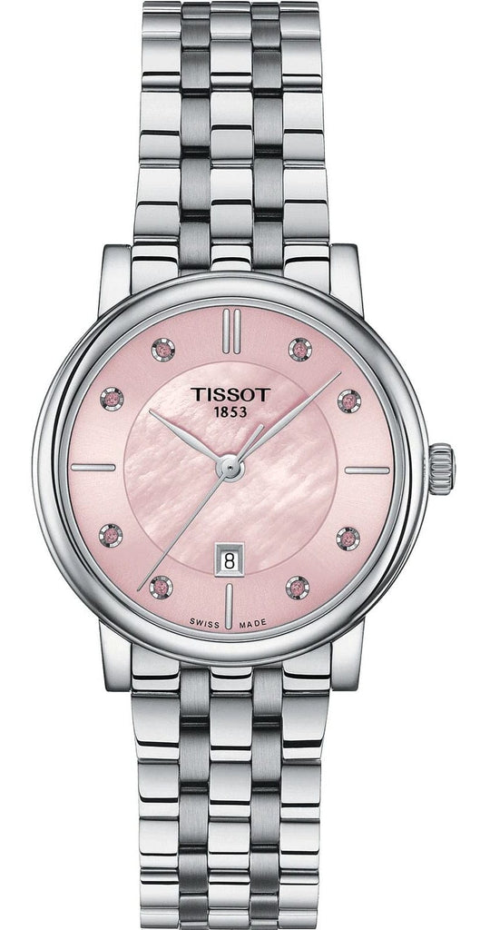 Tissot Carson Premium Lady Mother of Pearl Pink Dial Silver Steel Strap Watch For Women - T122.210.11.159.00