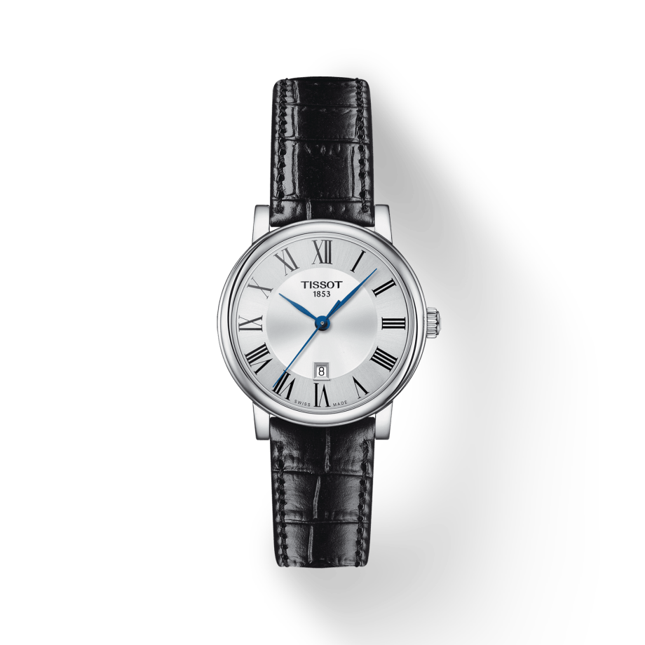 Tissot Carson Premium Lady Silver Dial Black Leather Strap Watch For Women - T122.210.16.033.00