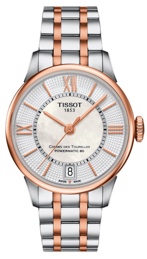 Tissot Chemin Des Tourelles Powermatic 80 Helvetic Price Lady Silver Dial Two Tone Steel Strap Watch For Women - T099.207.22.118.01