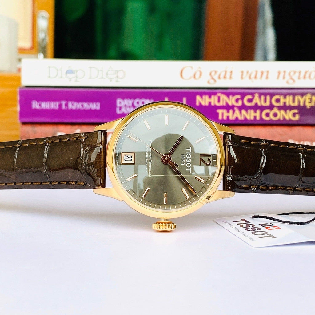 Tissot Chemin Des Tourelles Powermatic 80 Lady Brown Dial Brown Leather Strap Watch For Women - T099.207.36.447.00