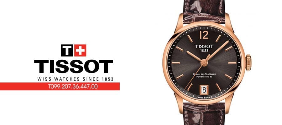 Tissot Chemin Des Tourelles Powermatic 80 Lady Brown Dial Brown Leather Strap Watch For Women - T099.207.36.447.00