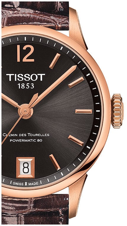 Tissot Chemin Des Tourelles Powermatic 80 Lady Brown Dial Brown Leather Strap Watch For Women - T099.207.36.447.00