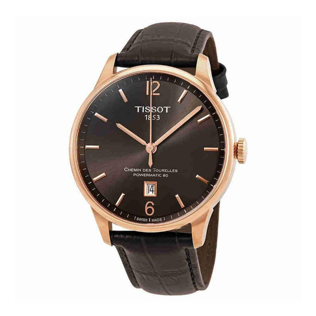 Tissot Chemin Des Tourelles Powermatic 80 Lady Brown Dial Brown Leather Strap Watch For Women - T099.207.36.447.00