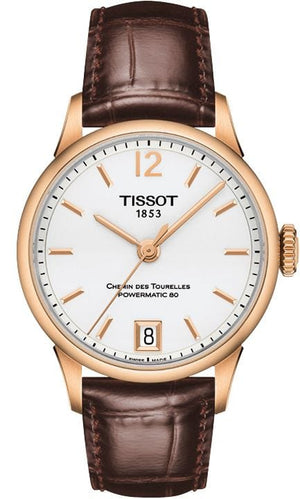 Tissot Chemin Des Tourelles Powermatic 80 Lady Silver Dial Brown Leather Strap Watch For Women - T099.207.36.037.00